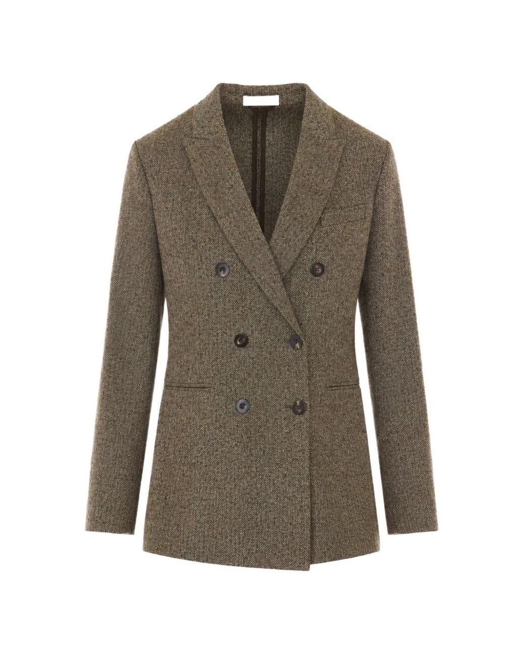 Circolo 1901 Green Herringbone-Pattern Double-Breasted Jacket