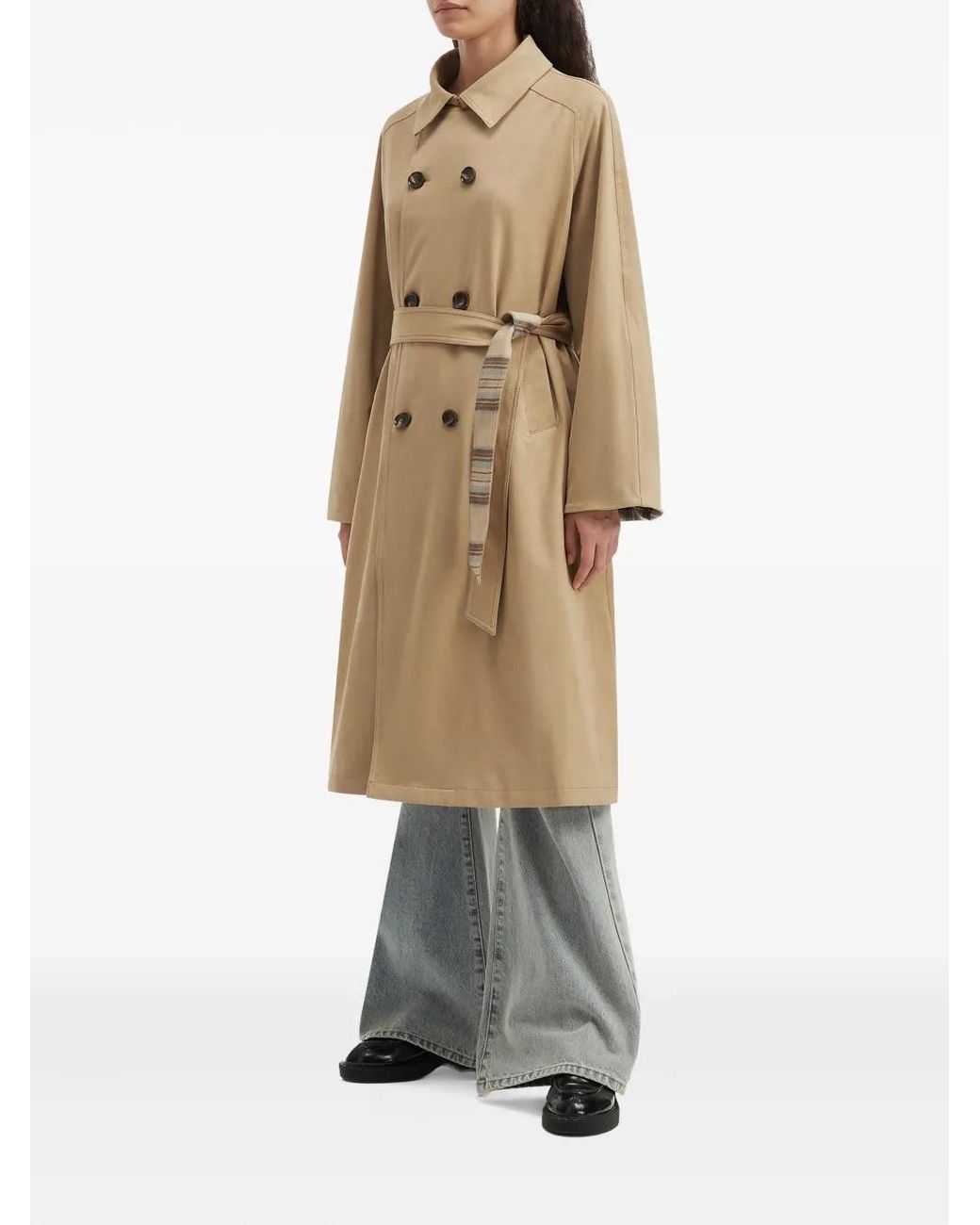 B+ AB Natural Double-Breasted Belted Coat