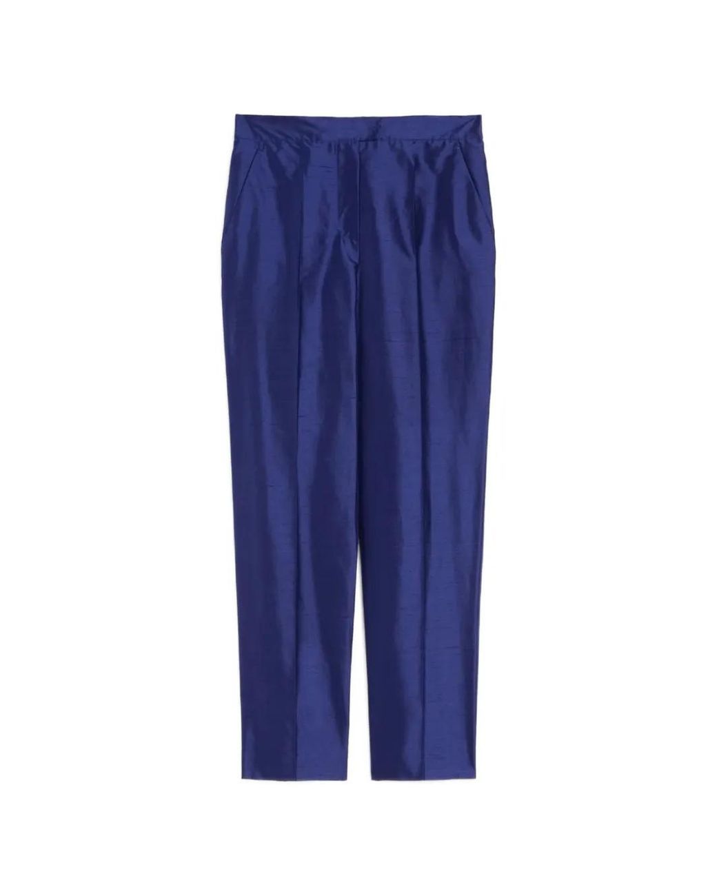 Max Mara Blue Pleated Straight-Leg Trousers