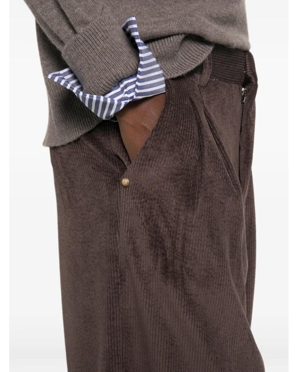 White Sand Brown Corduroy Wide-Leg Trousers