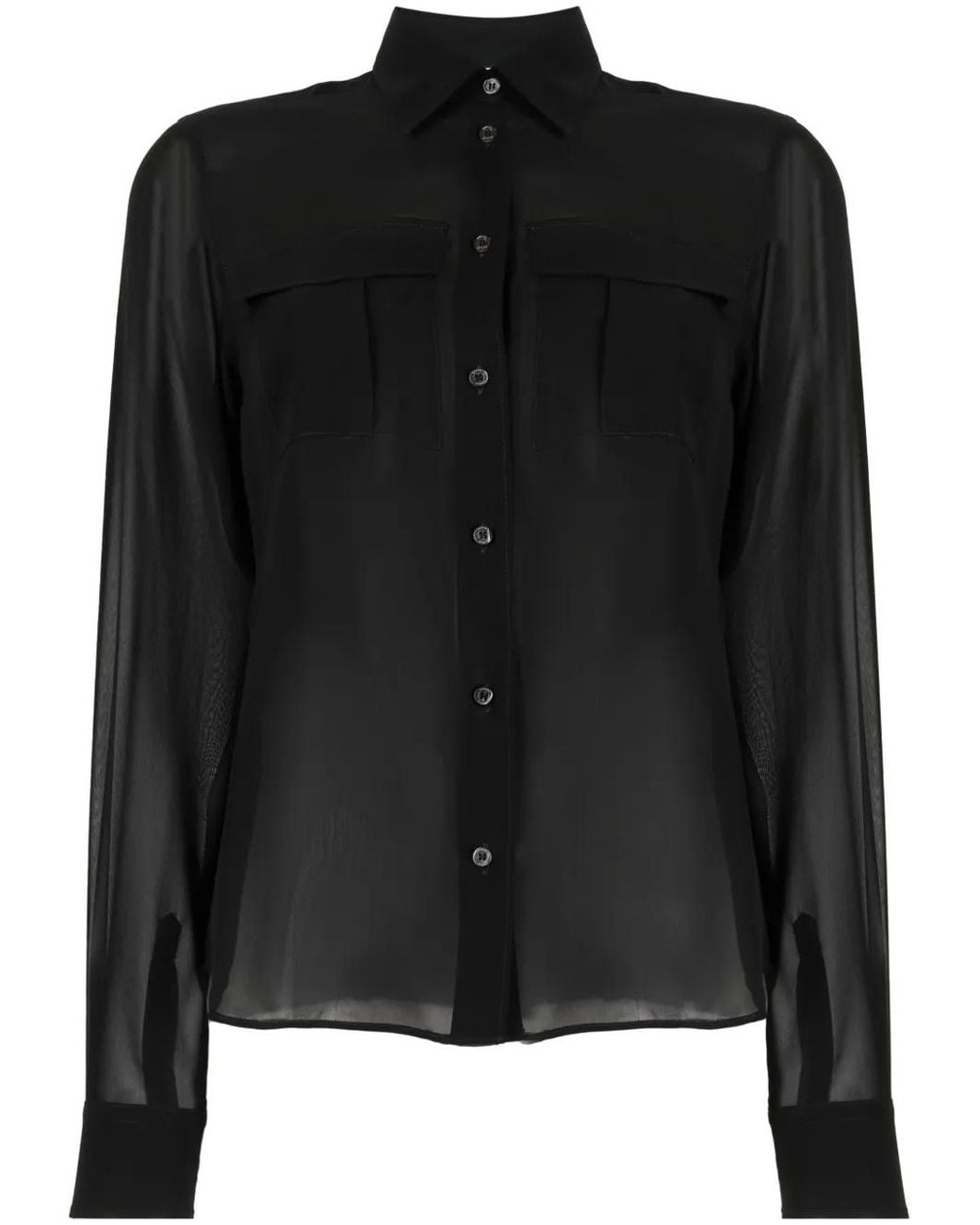 Aspesi Black Semi-Sheer Construction Silk Blouse