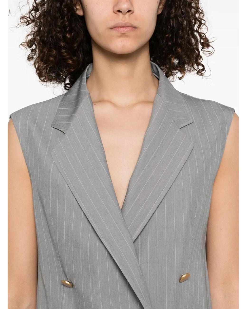 Tagliatore Gray Tailored Sleeveless Blazer With-Tone Buttons