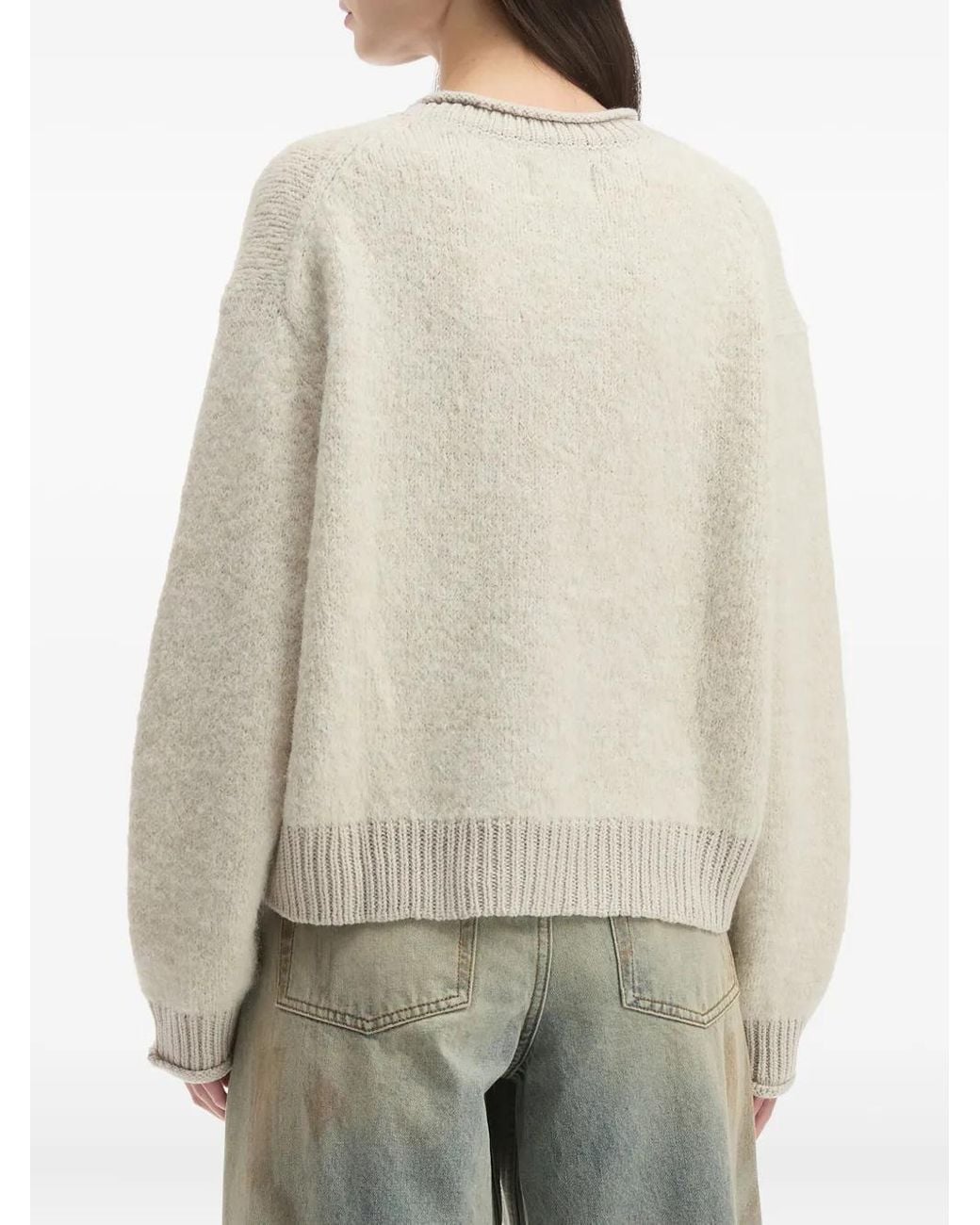 Izzue White Ribbed-Cuff Crew-Neck Sweater