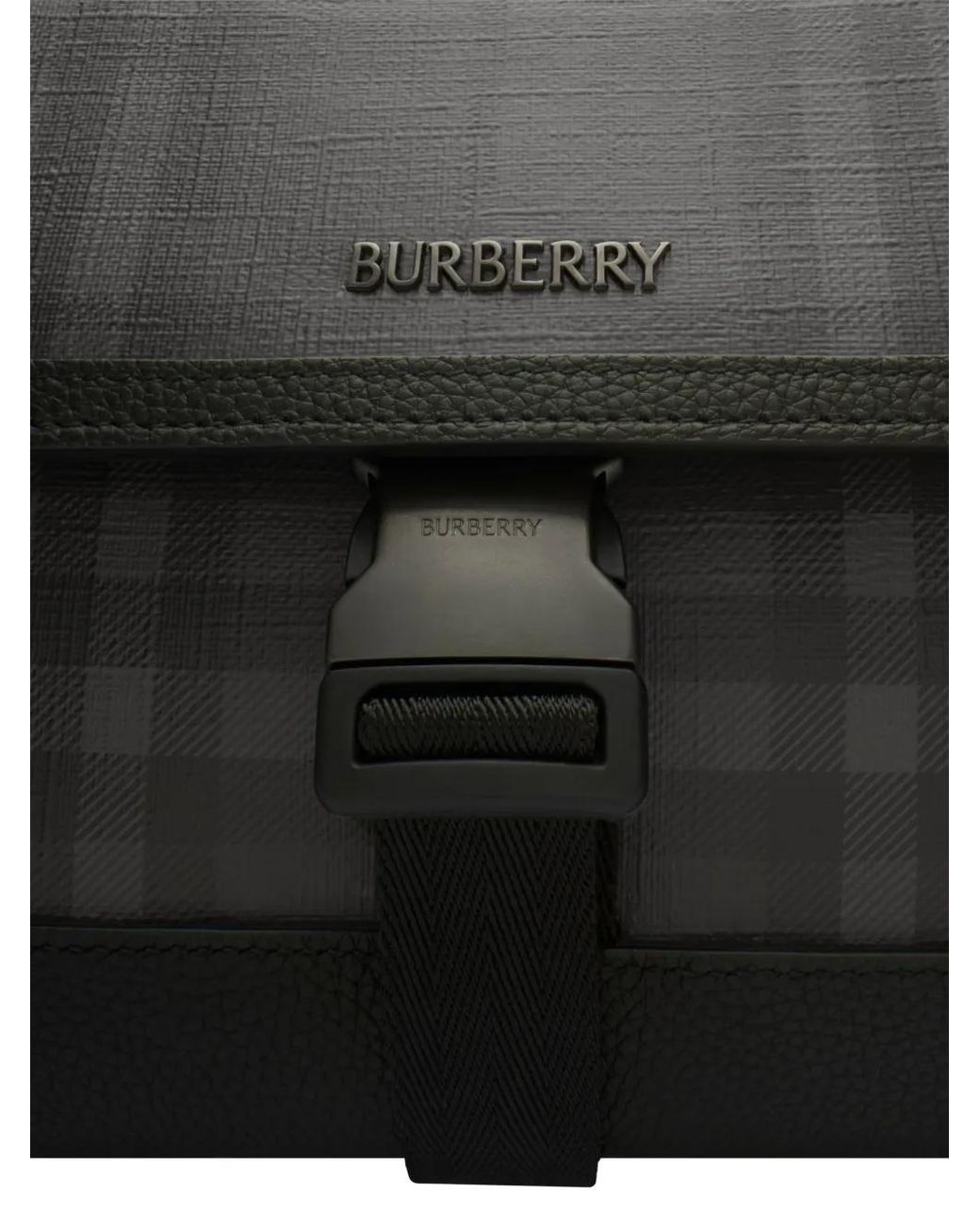 Burberry Black Medium City Check Clip Messenger Bag for men