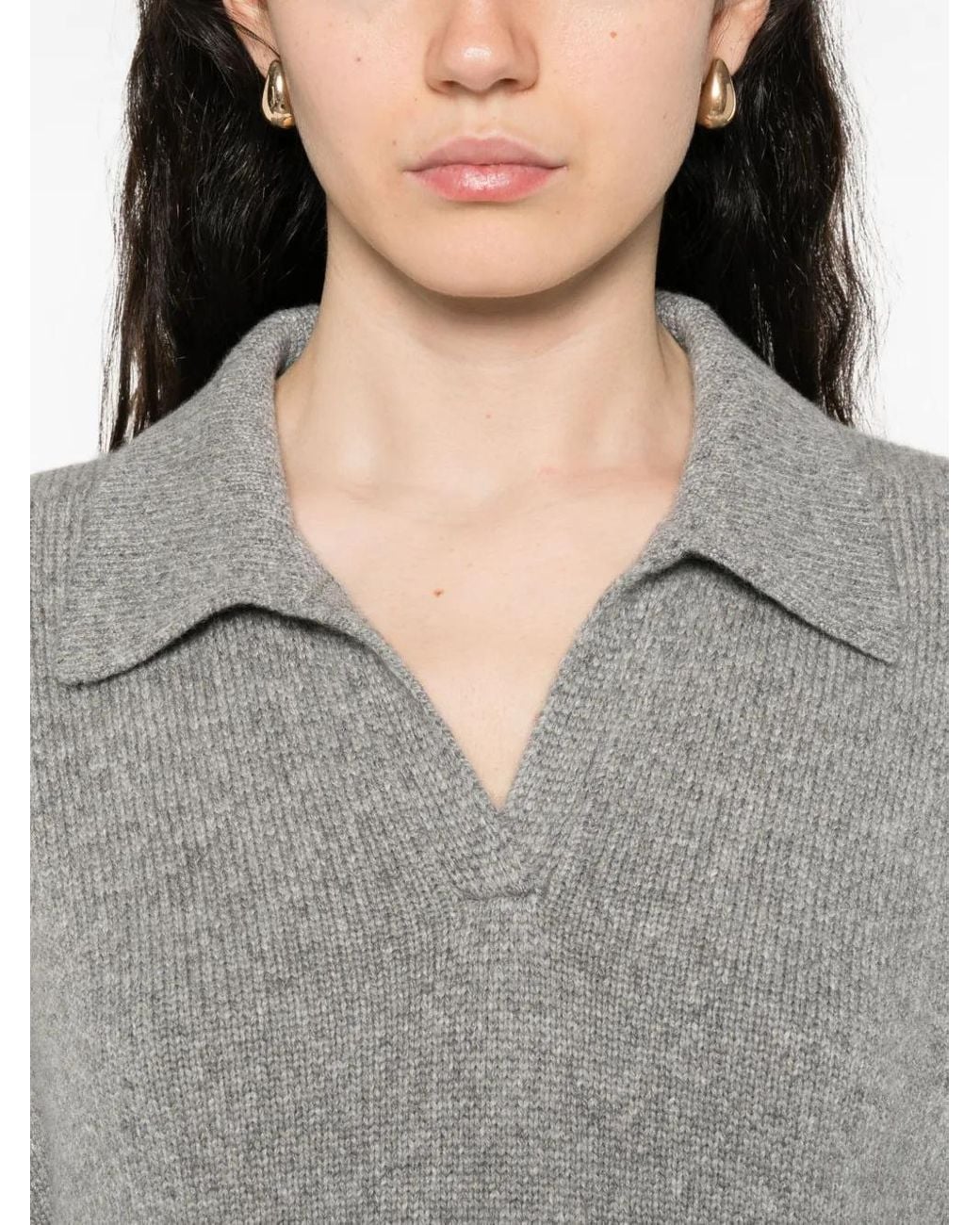 Khaite Gray Polo-Neck Cashmere Sweater