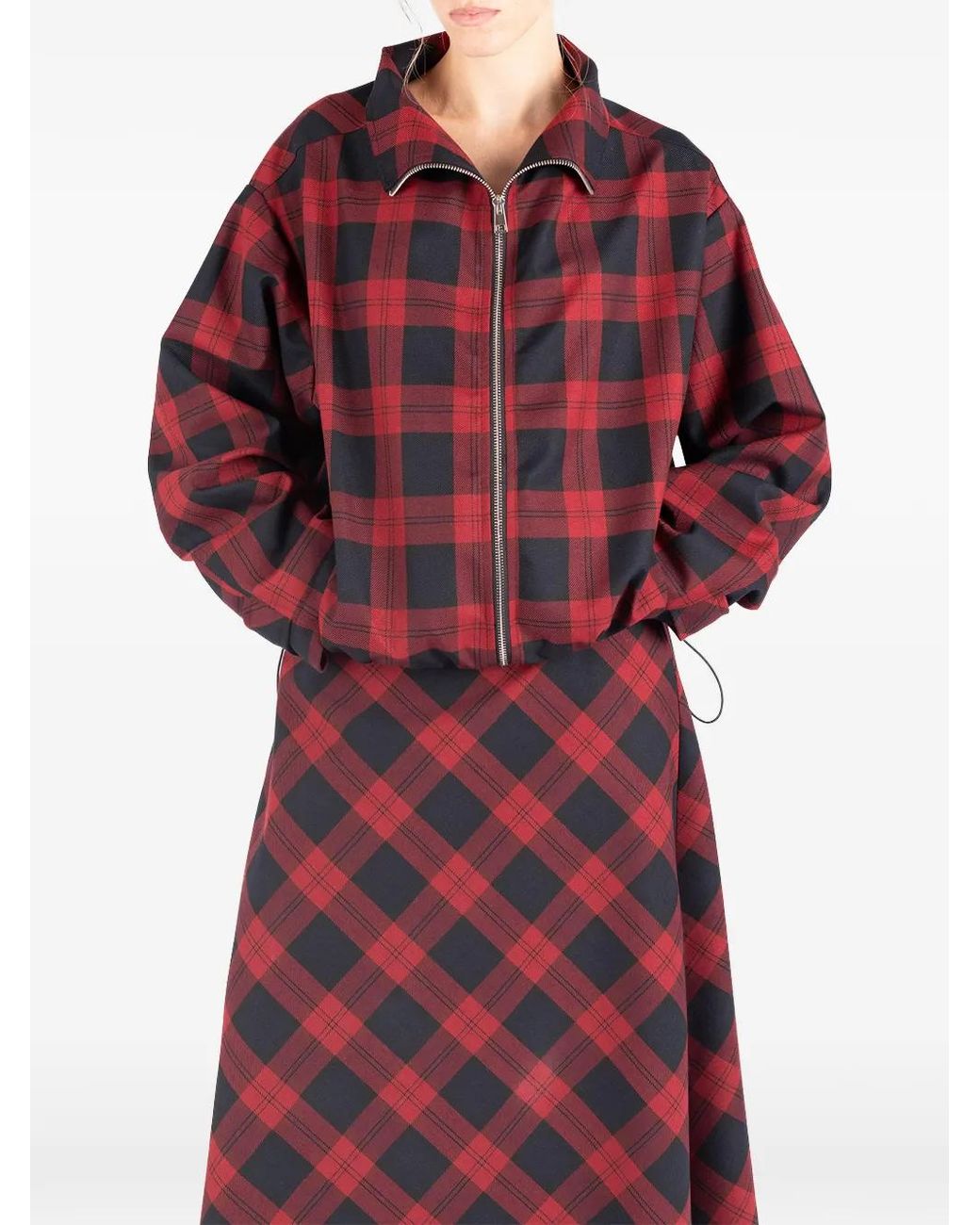 Societe Anonyme Red Check-Pattern Zip-Up Jacket