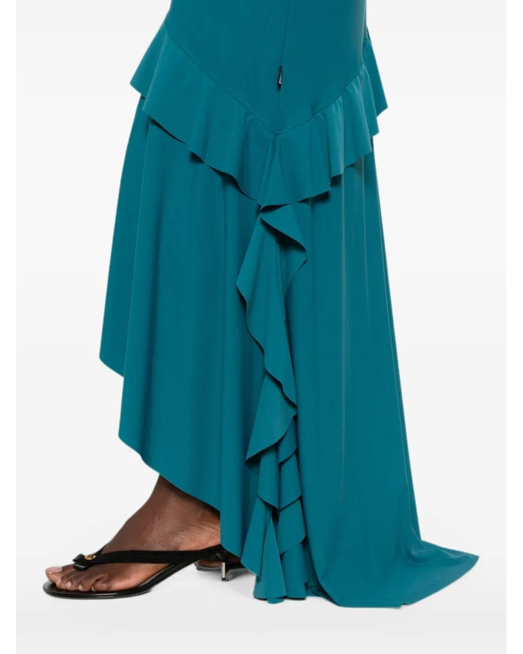 Love Moschino Blue Ruffled Long-Sleeve Asymmetric Dress