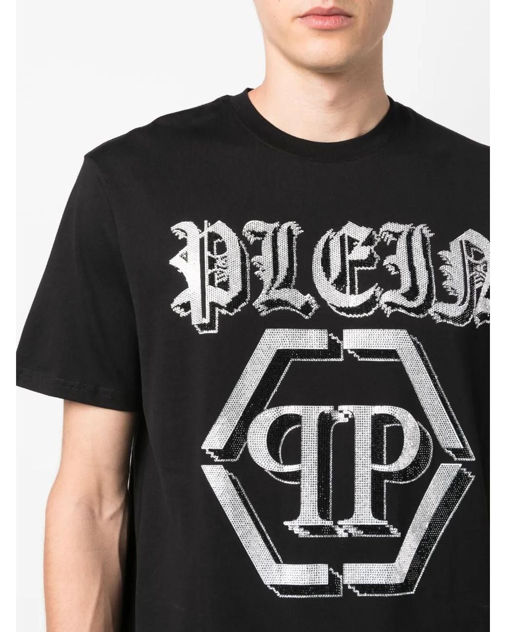 Philipp Plein Black Ss Chrome Round-Neck T-Shirt for men