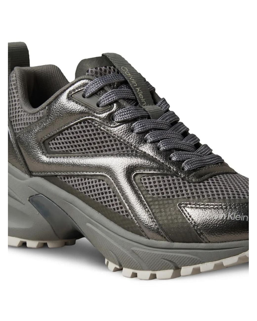 Calvin Klein Gray Metallic-Effect Mesh Sneakers