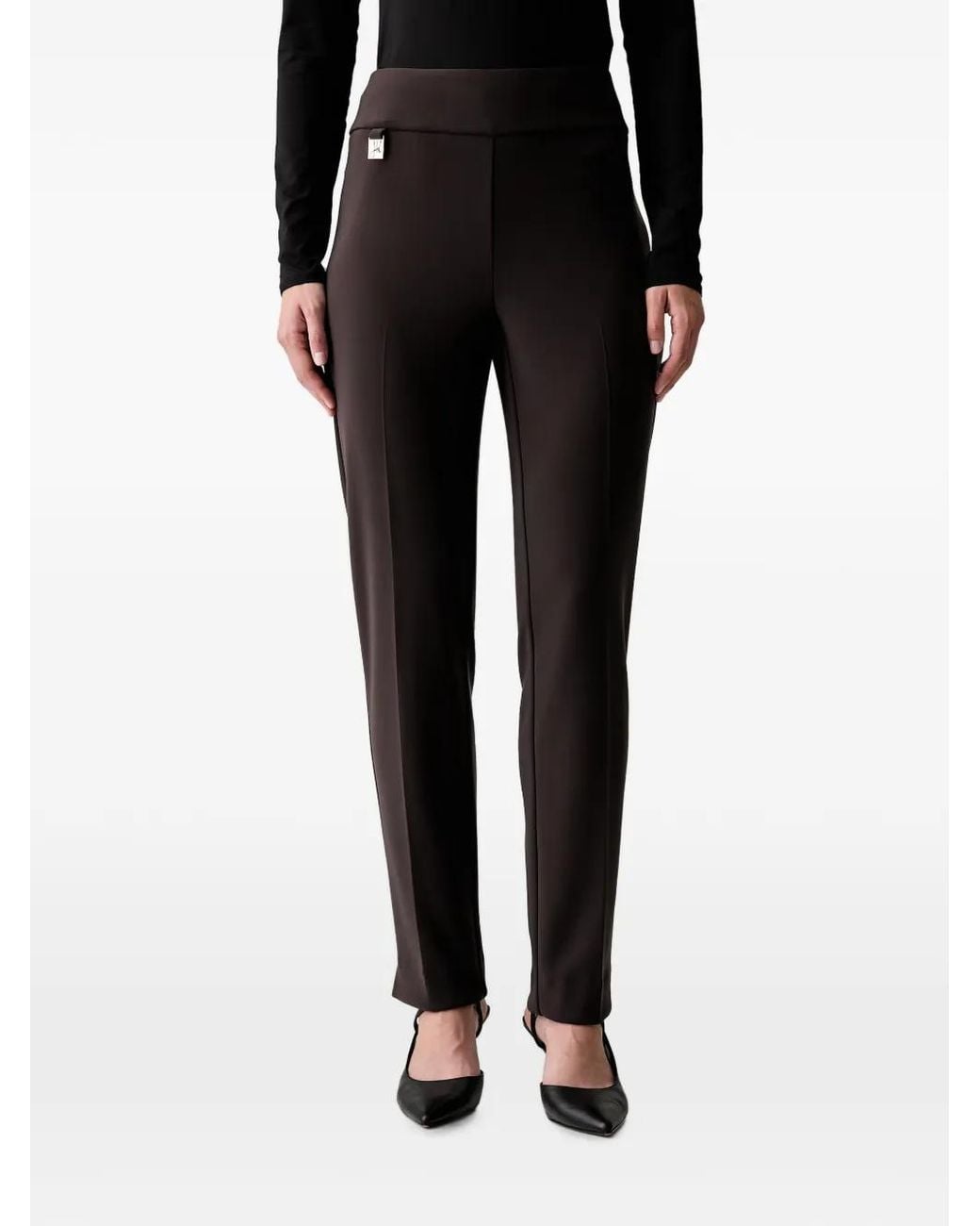 Joseph Ribkoff Black Logo-Plaque Slim-Fit Trousers