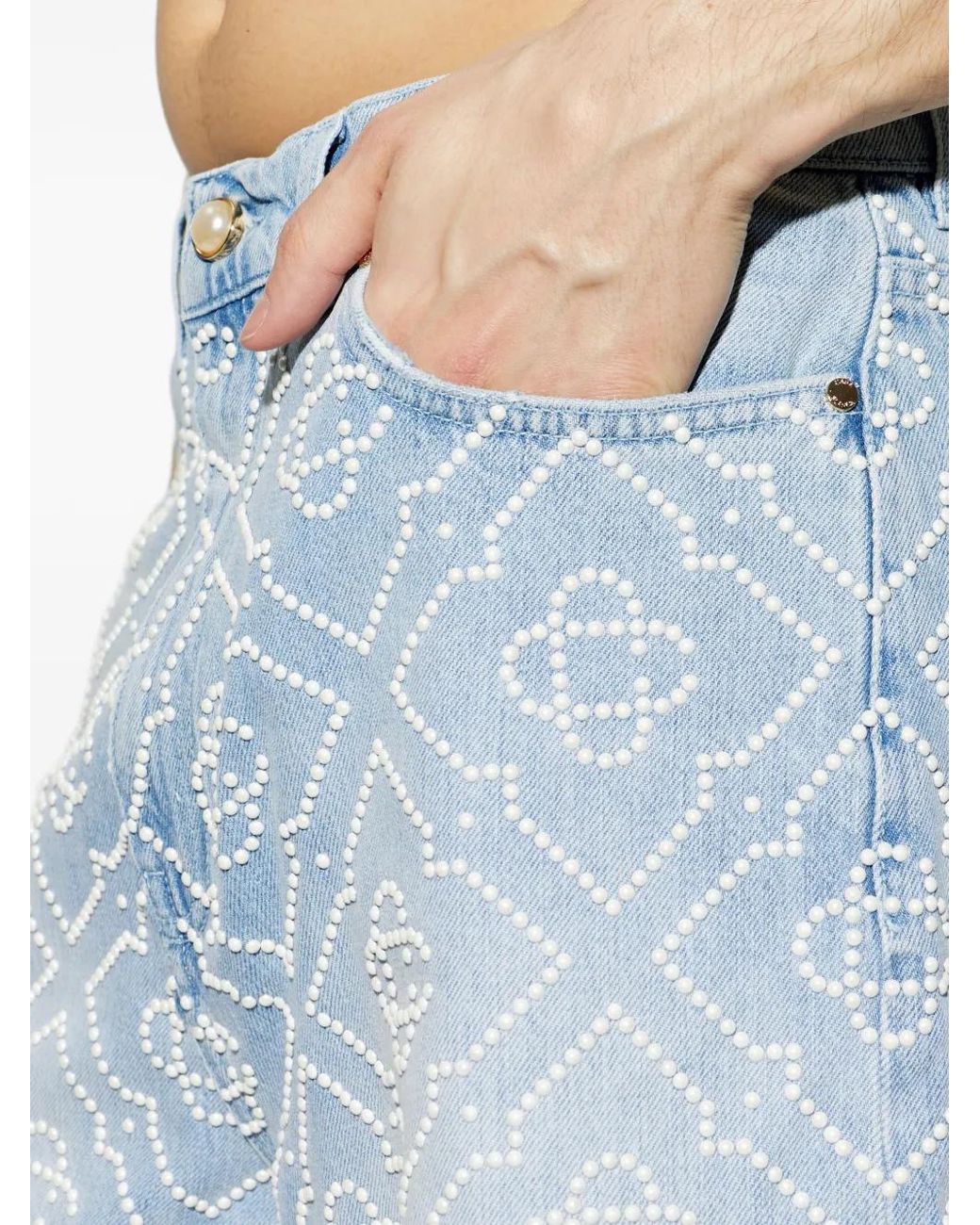 Casablanca Blue Pearl-Monogram Denim Shorts for men