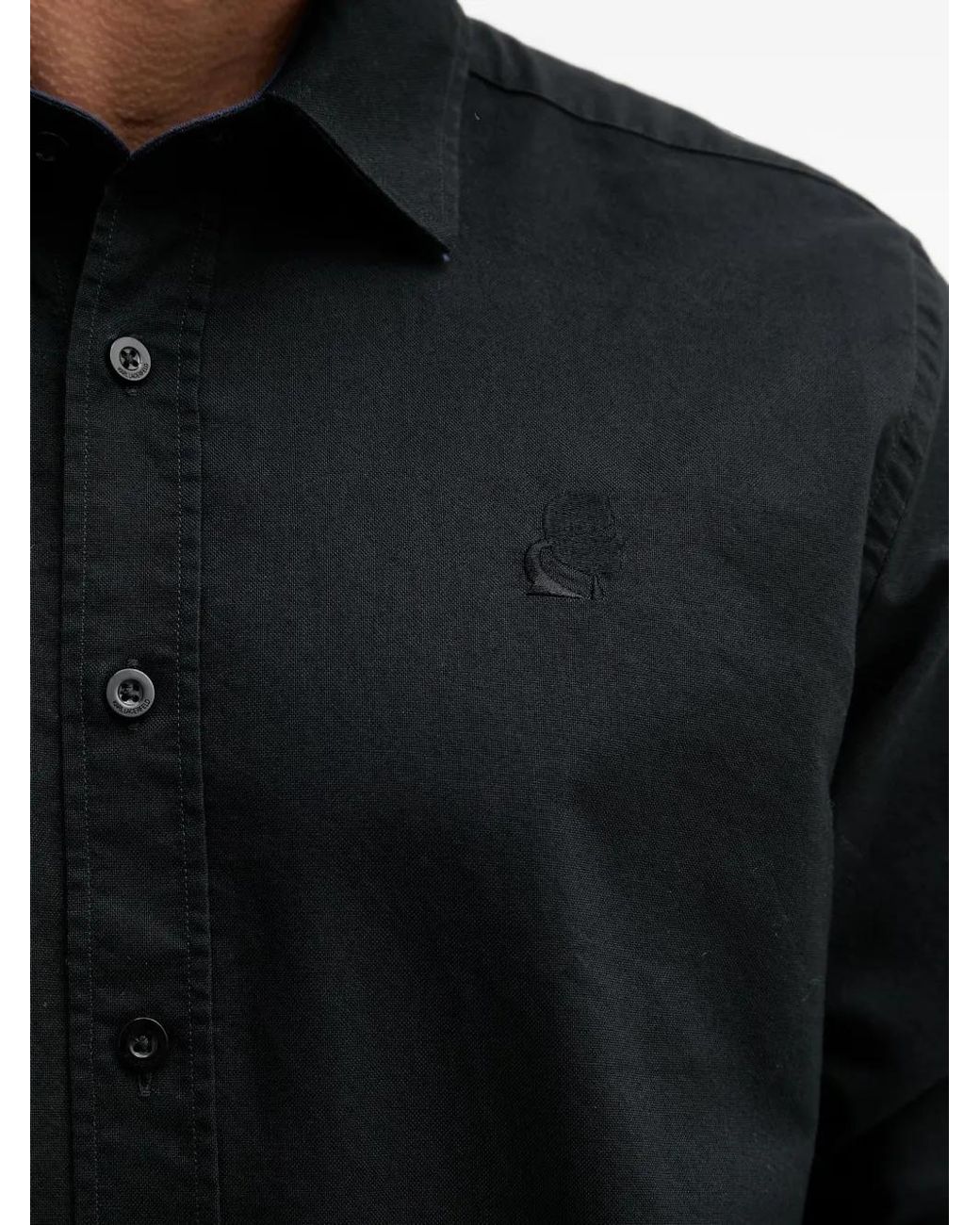 Karl Lagerfeld Black Chemise Boutonnée En Coton À Logo Brodé for men
