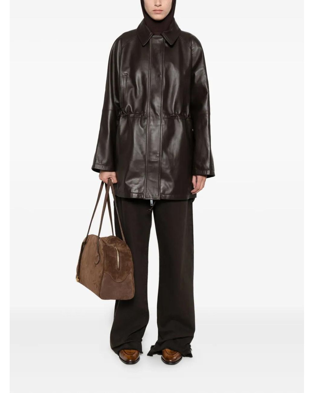 Cordera Gray Collared Leather Coat