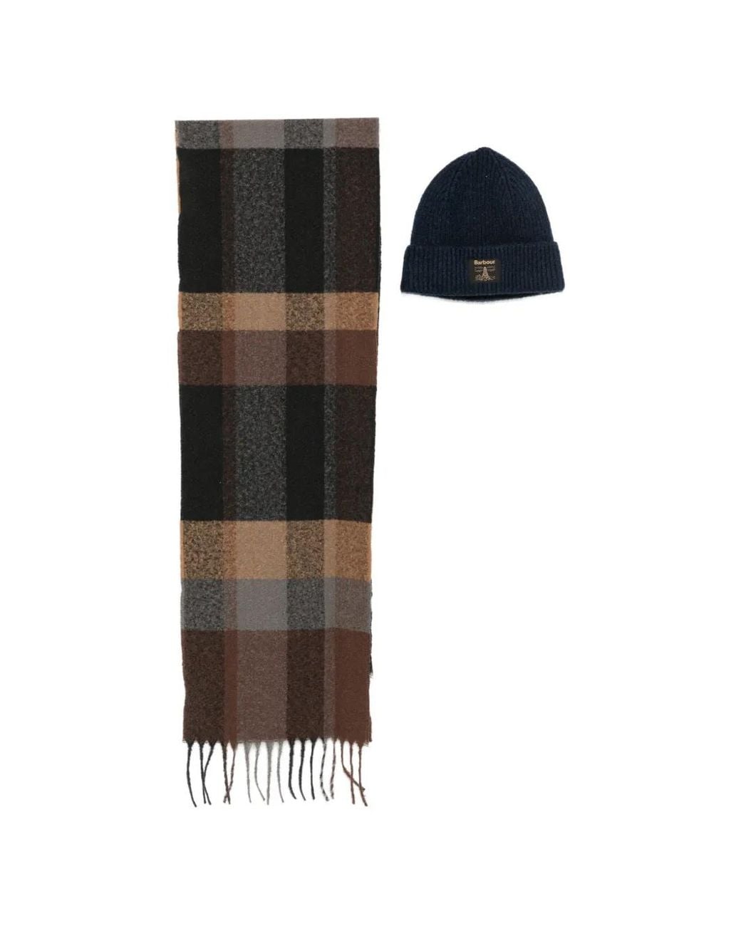 Barbour Black Check Scarf And Beanie Set for men