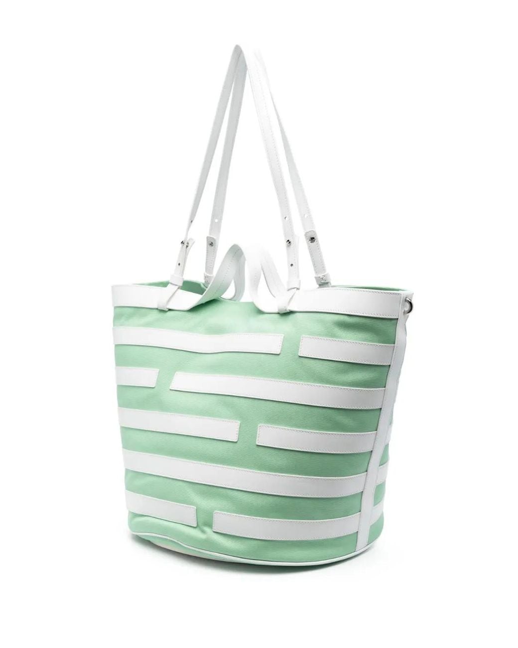 Casadei Green Stripe-Pattern Leather Tote Bag