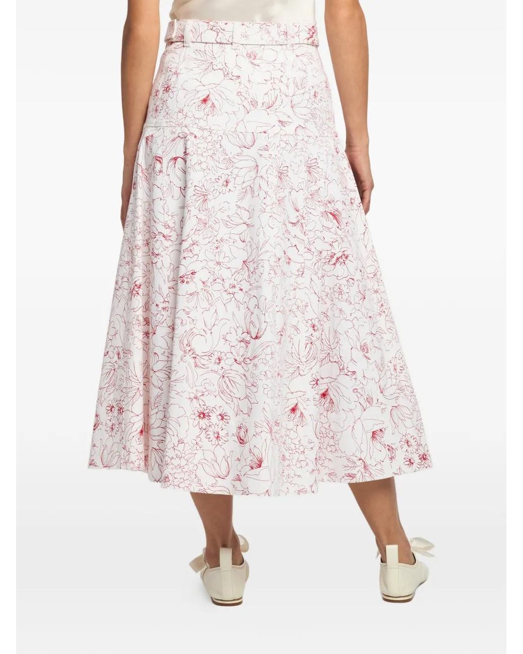 Cinq À Sept Pink Nala Floral-Print Belted Midi Skirt