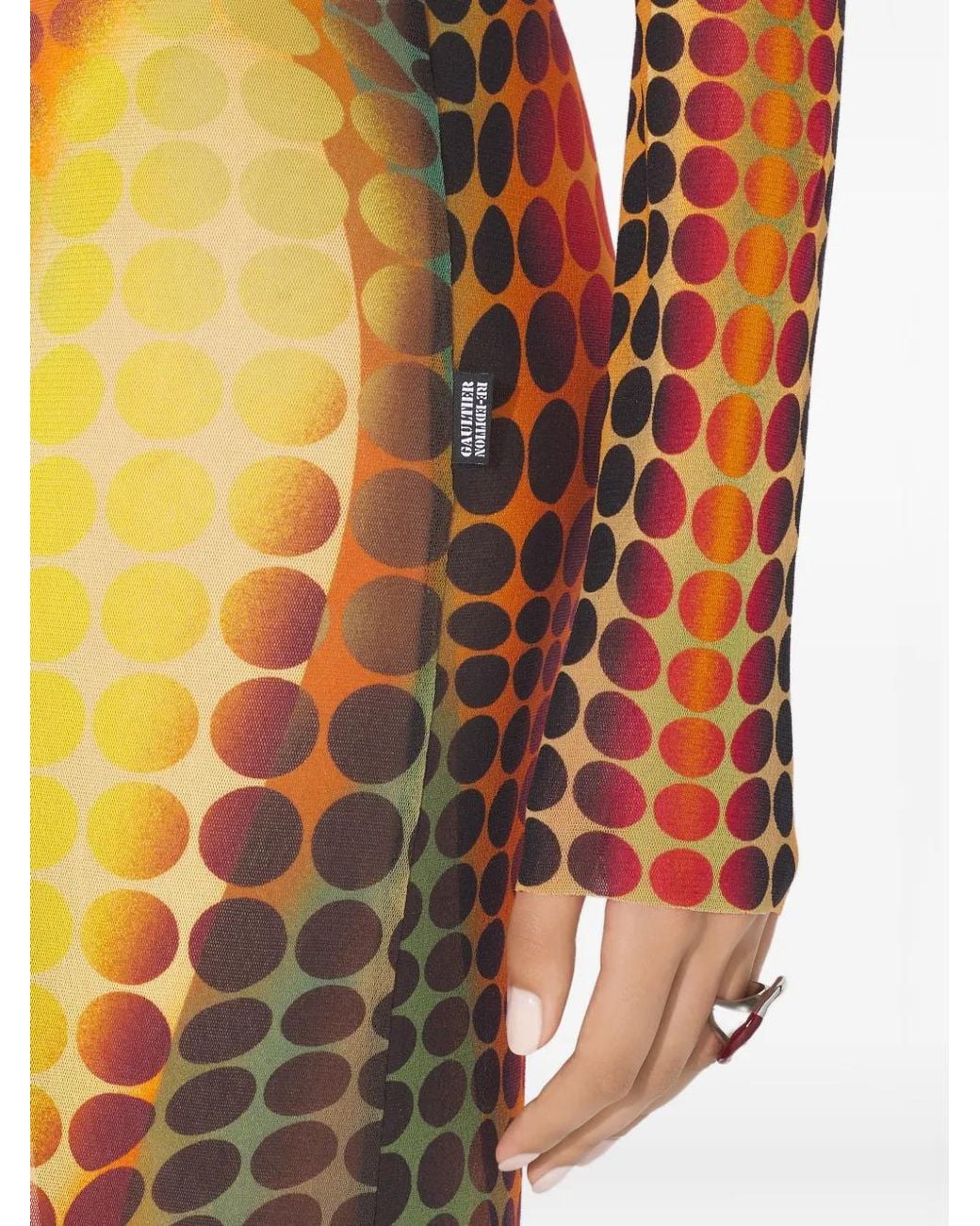 Jean Paul Gaultier Brown Form-Fitting Maxi Dress With Optical Dot Pattern