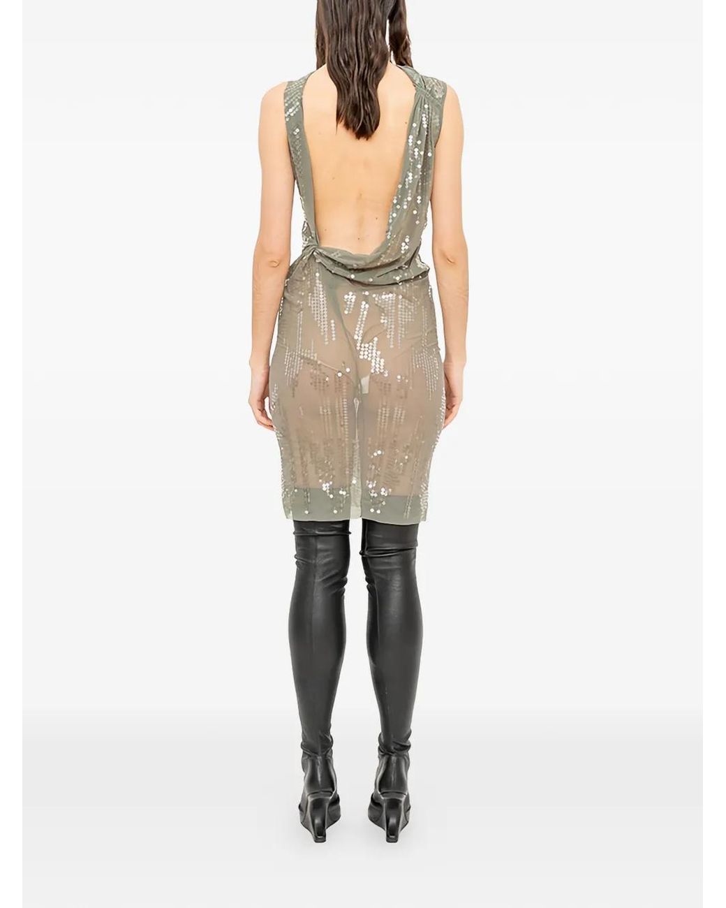Rick Owens Natural Sequin-Embellished Open-Back Mini Dress
