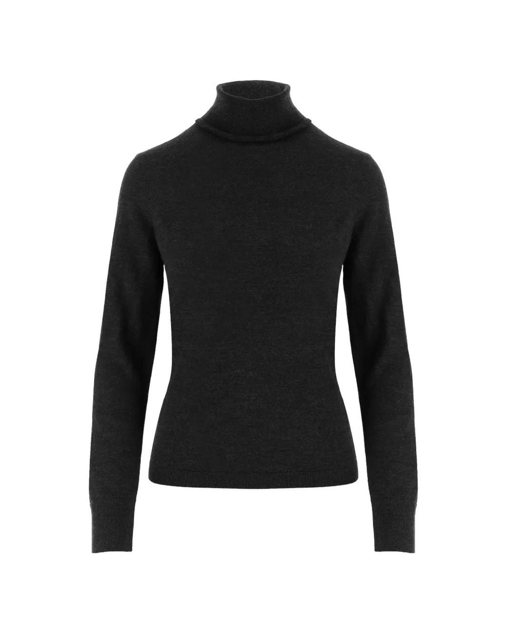 Allude Black Roll-Neck Wool Fine-Knit Top