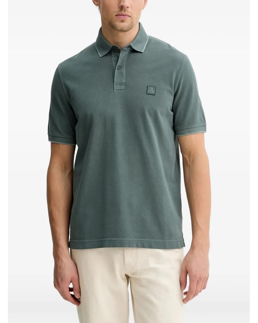 Marc O' Polo Green Logo-Patch Pique Polo Shirt for men