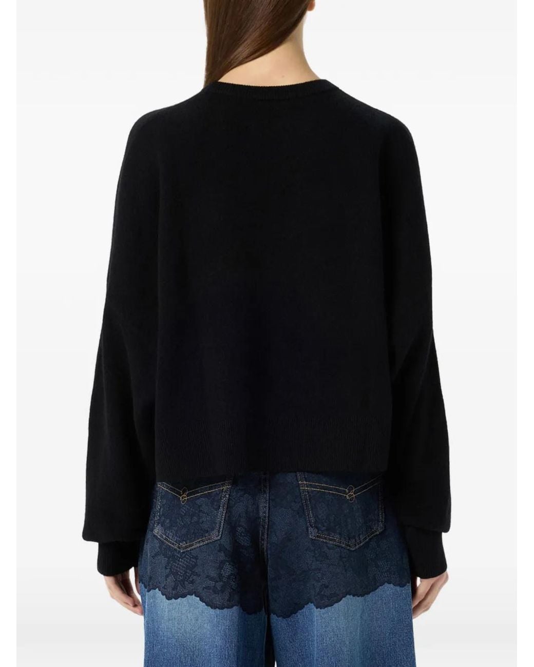 Blumarine Black Rhinestone-Logo Wool Sweater