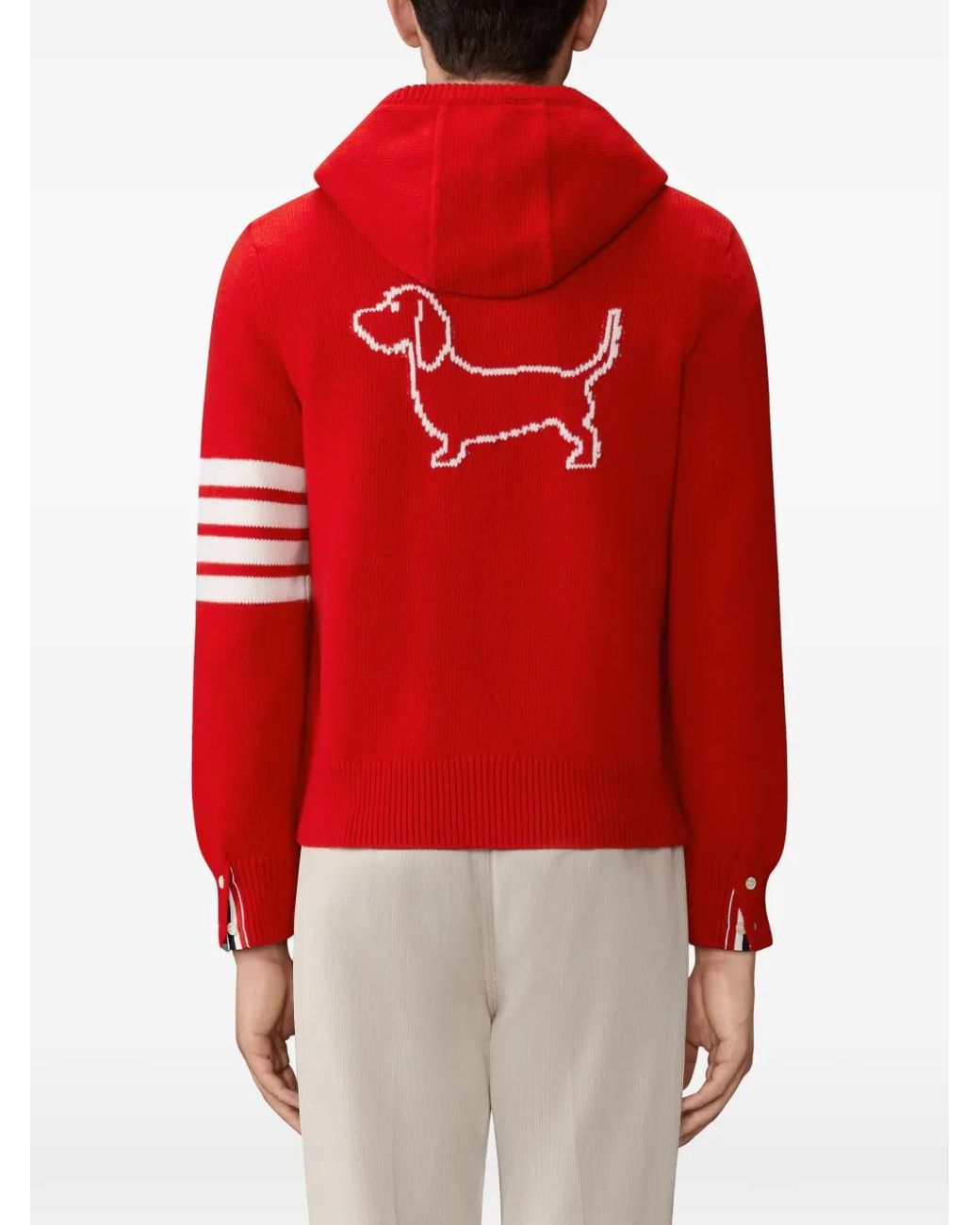 Thom Browne Red Hector Intarsia-Knit Zip-Up Hoodie for men