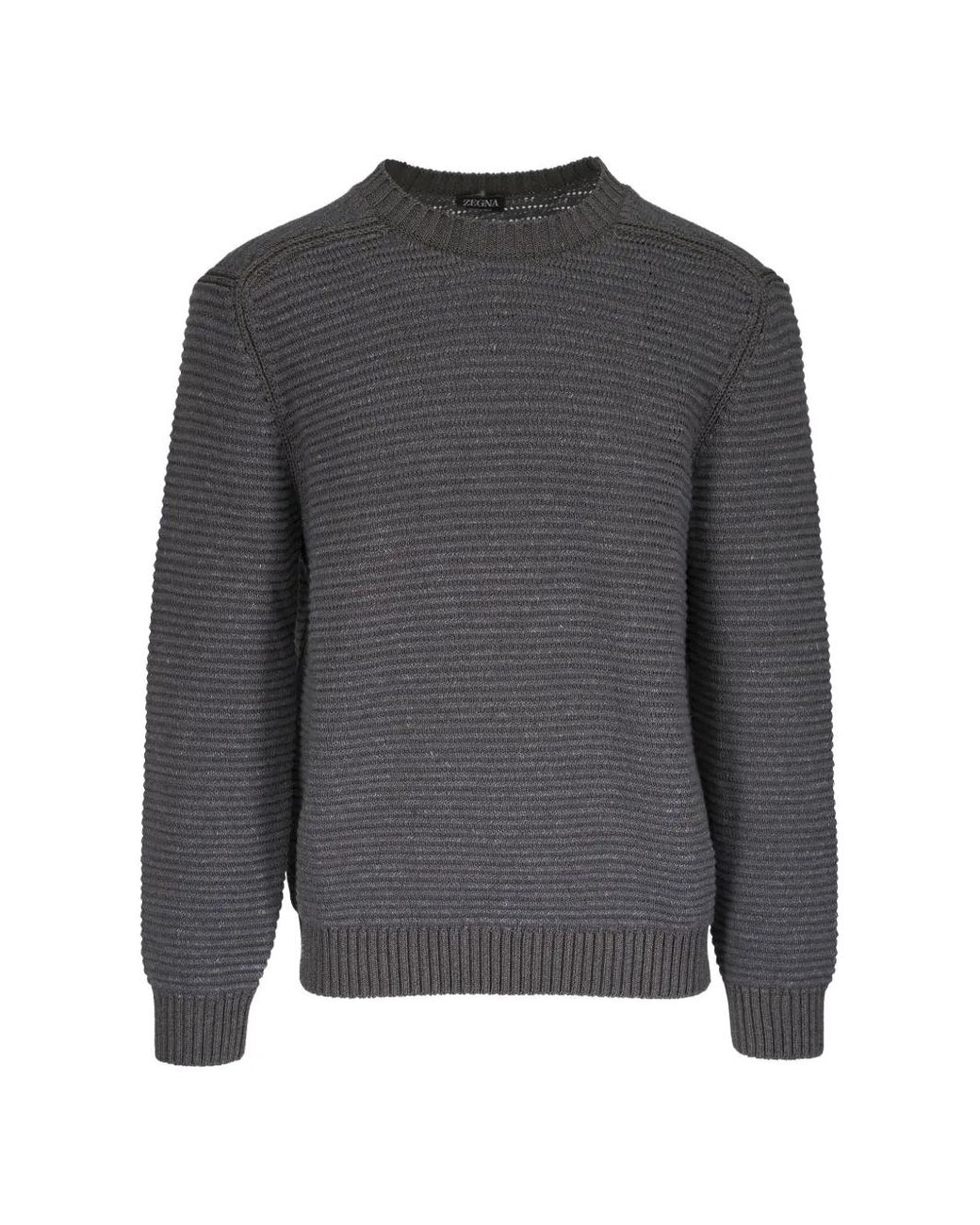 Zegna Gray Ribbed-Knit Crew-Neck Sweater for men