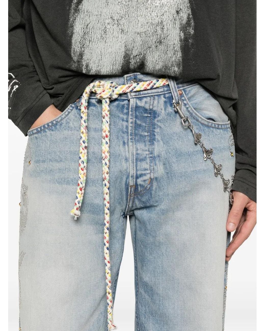 ERCOLE STUDIO Blue Embellished-Detail Frayed Jeans for men