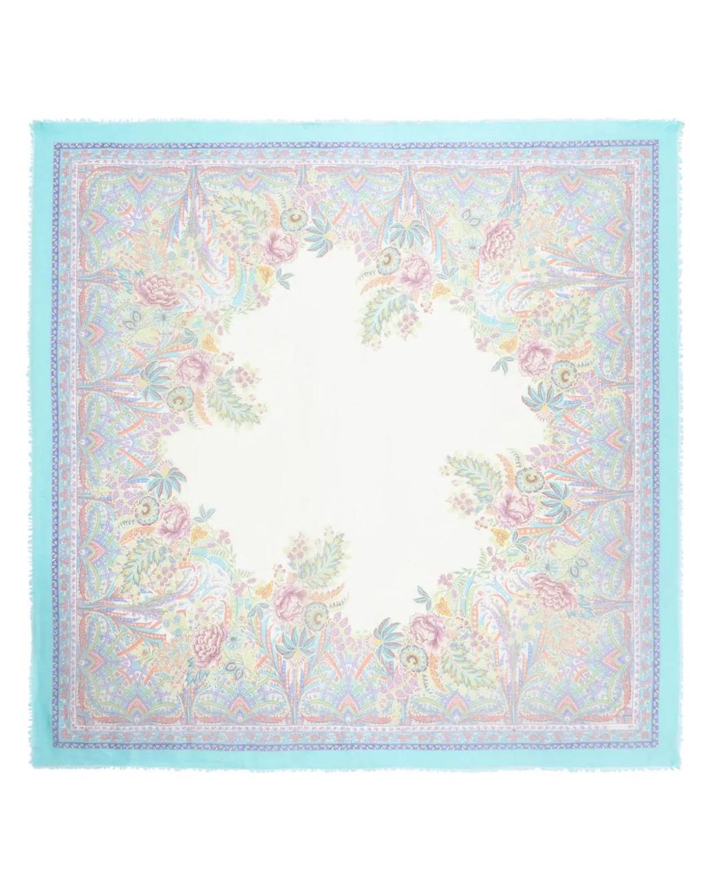 Etro Blue Paisley-Print Rectangle-Shape Scarf