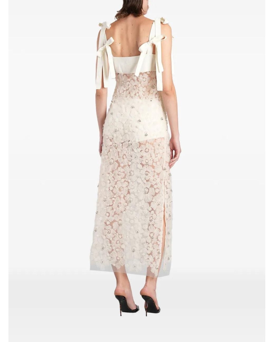 Siedres Natural Tallula Floral-Appliqué Bow-Detail Dress