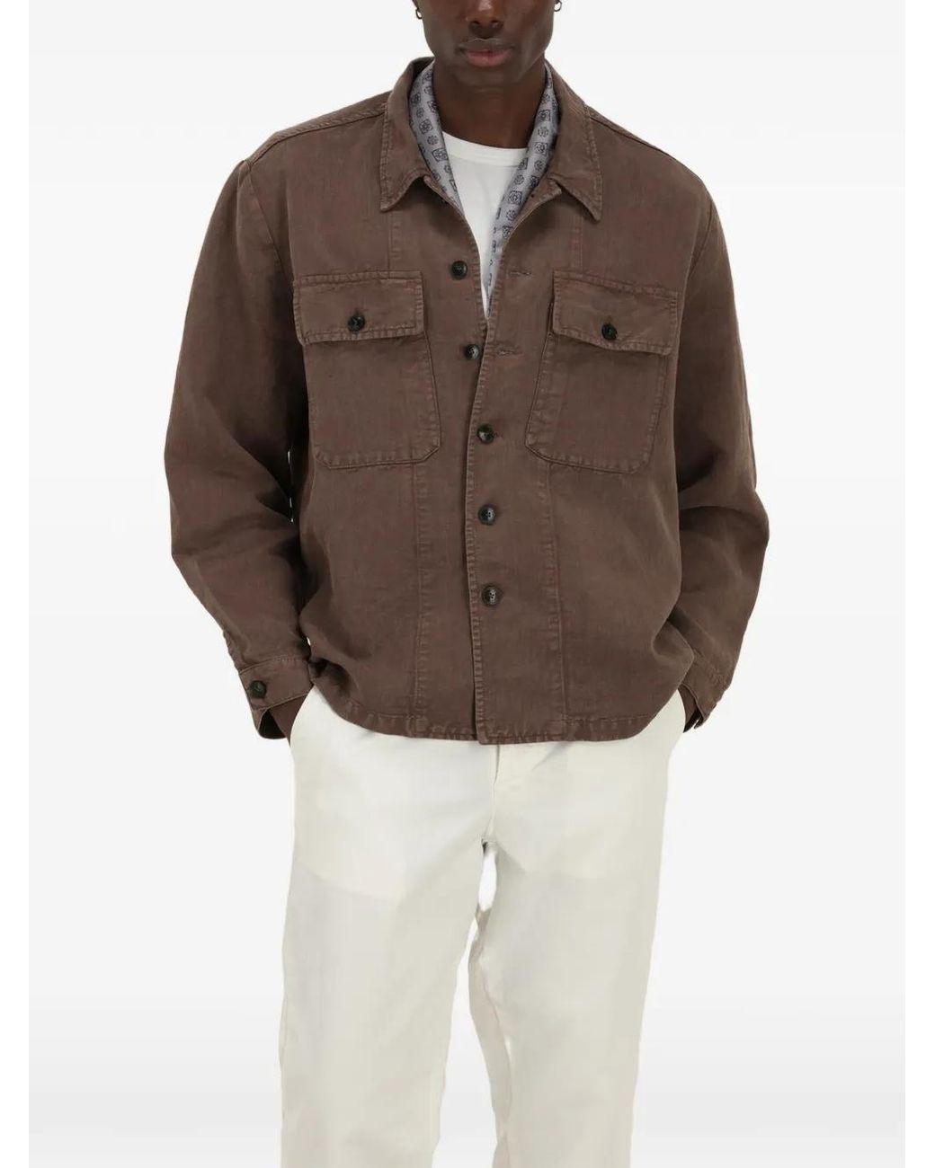 Fortela Brown Front Pockets Logo Button Shirt for men