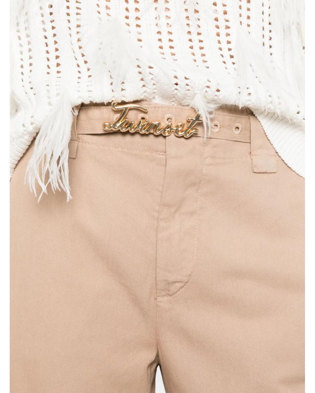 Twinset White Logo Belt Trousers
