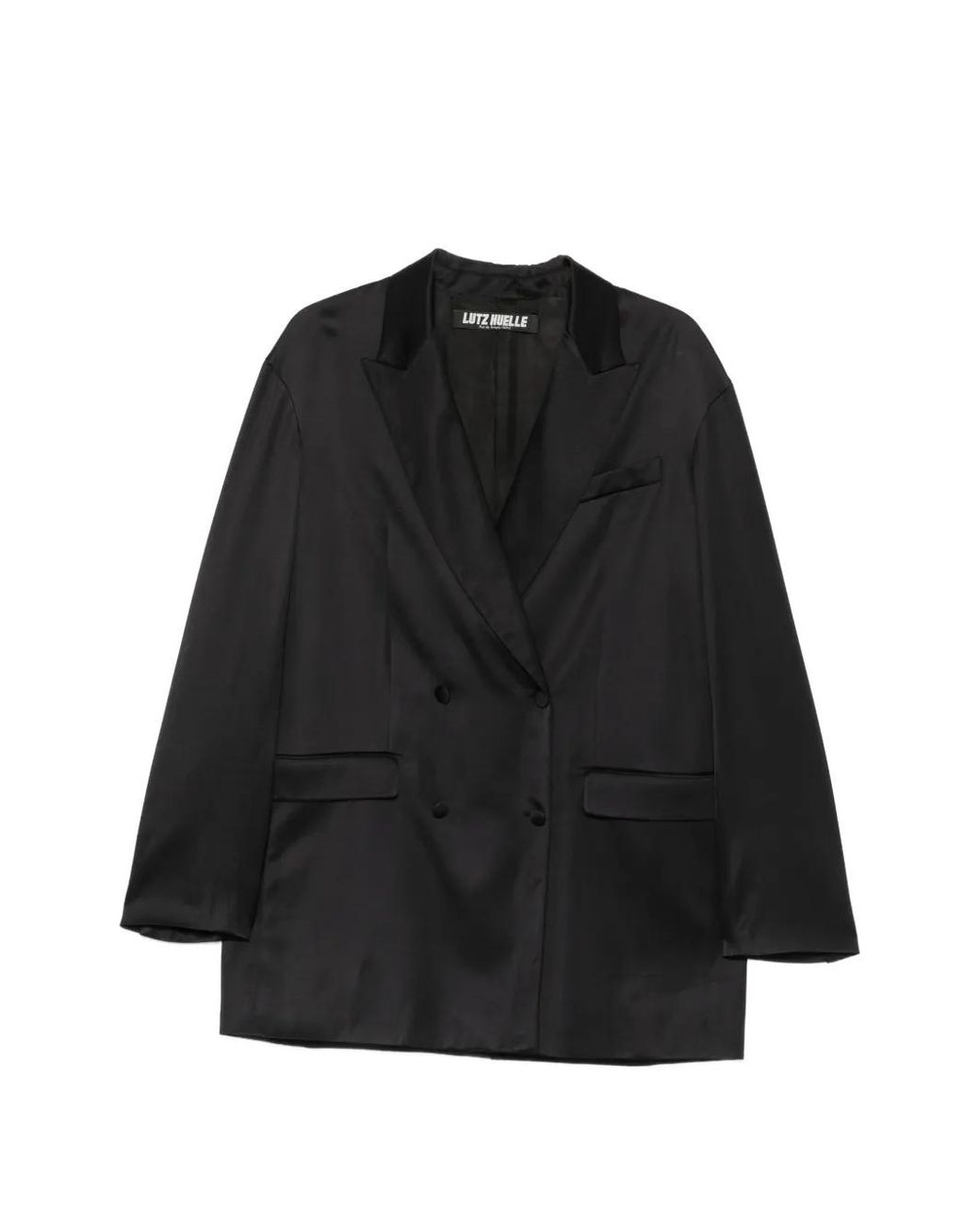 Lutz Huelle Black Hero Double-Breasted Satin-Finish Blazer
