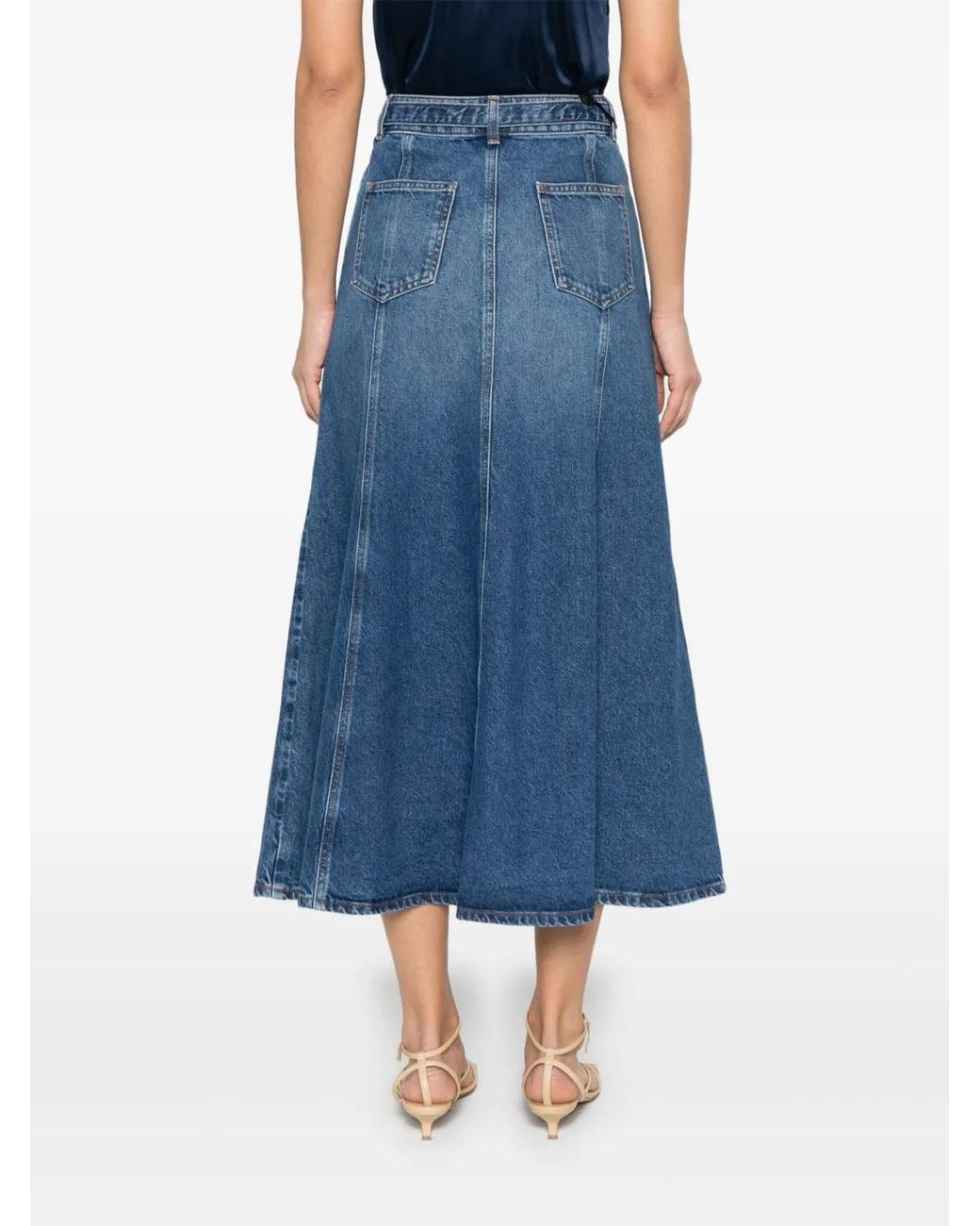 Twinset Blue Oval T-Belt Denim Maxi Skirt