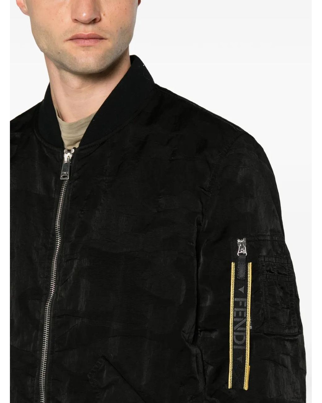 Fendi Black Logo-Tape Bomber Jacket for men