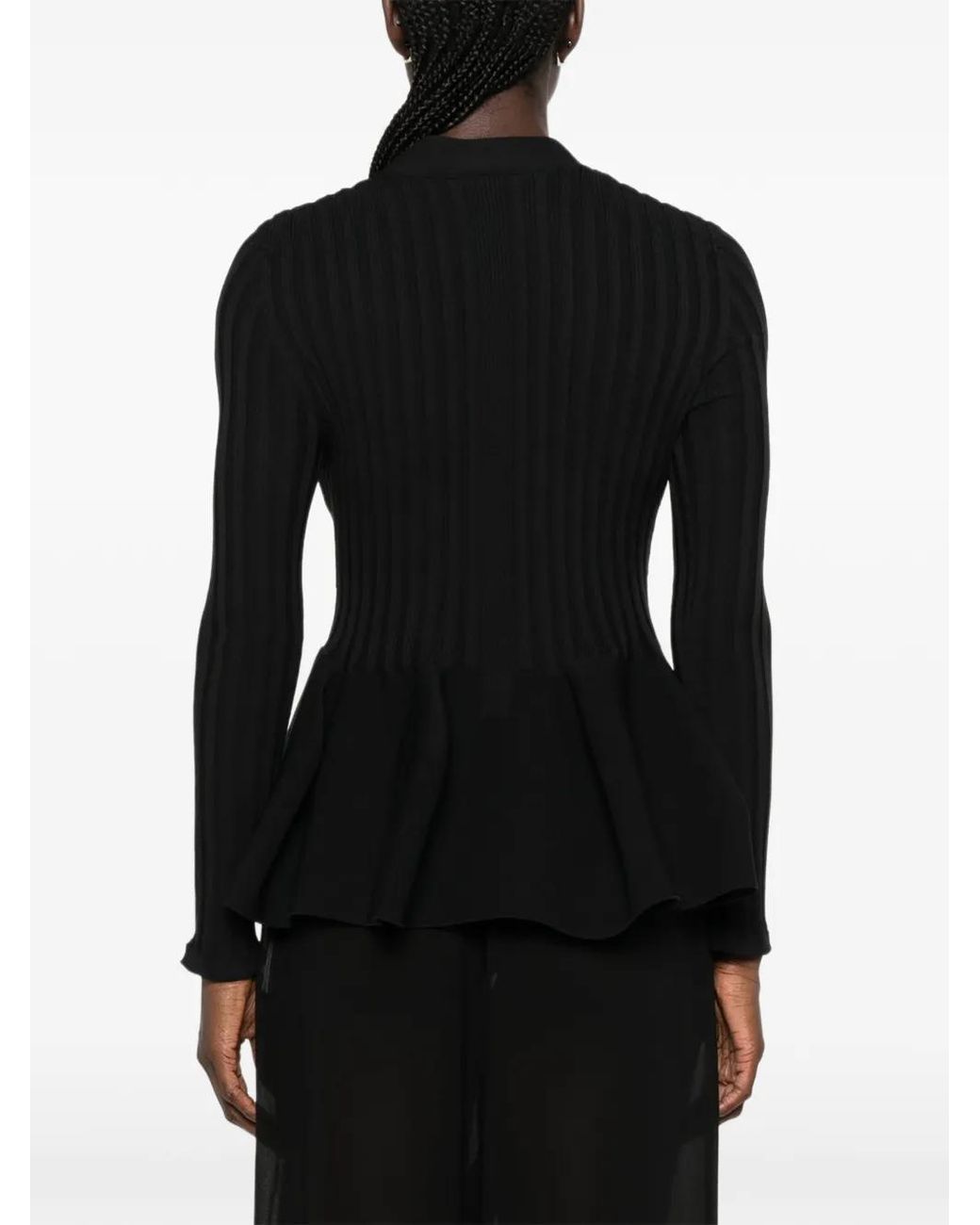 CFCL Black Pottery Ribbed Peplum Cardigan