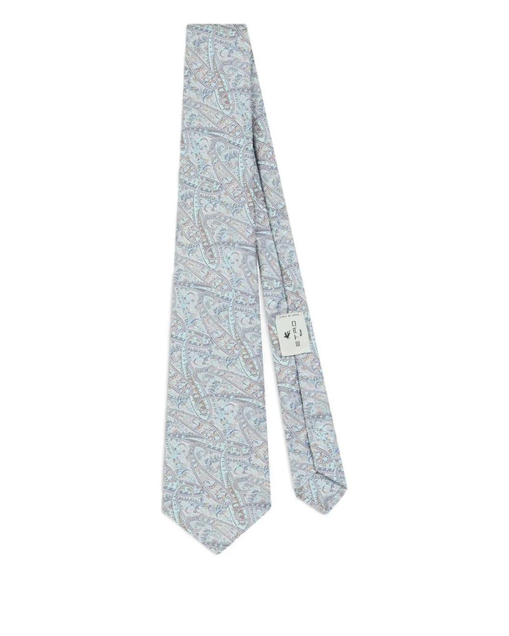 Etro White Jacquard Floral Paisley Tie for men