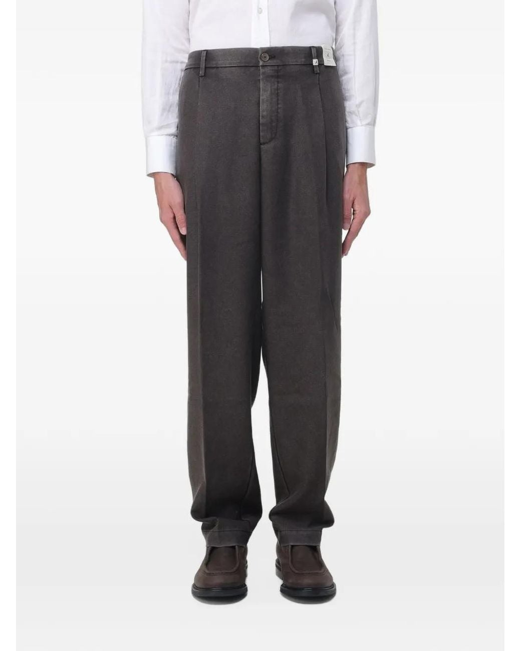 Myths Gray Pleated Straight-Leg Trousers for men