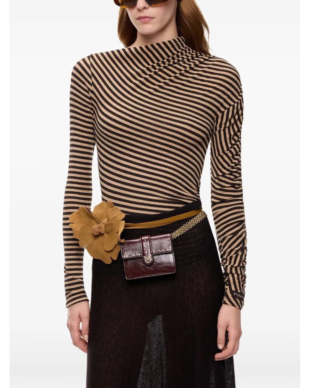 Pinko Natural Lilium Striped Wool-Blend Mock-Turtleneck Sweater