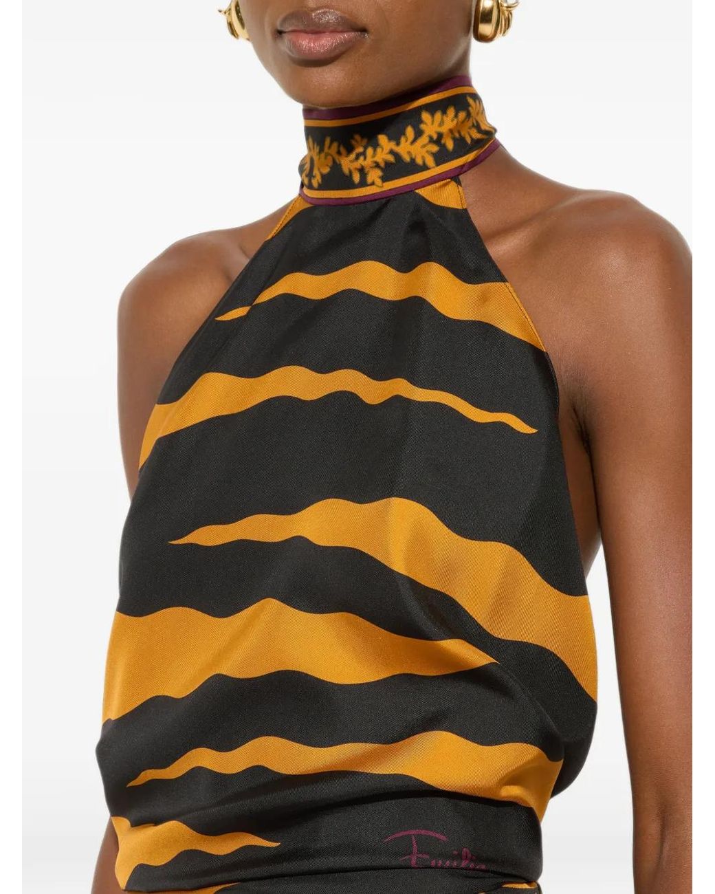 Emilio Pucci Yellow Fiamme-Print Halter Top