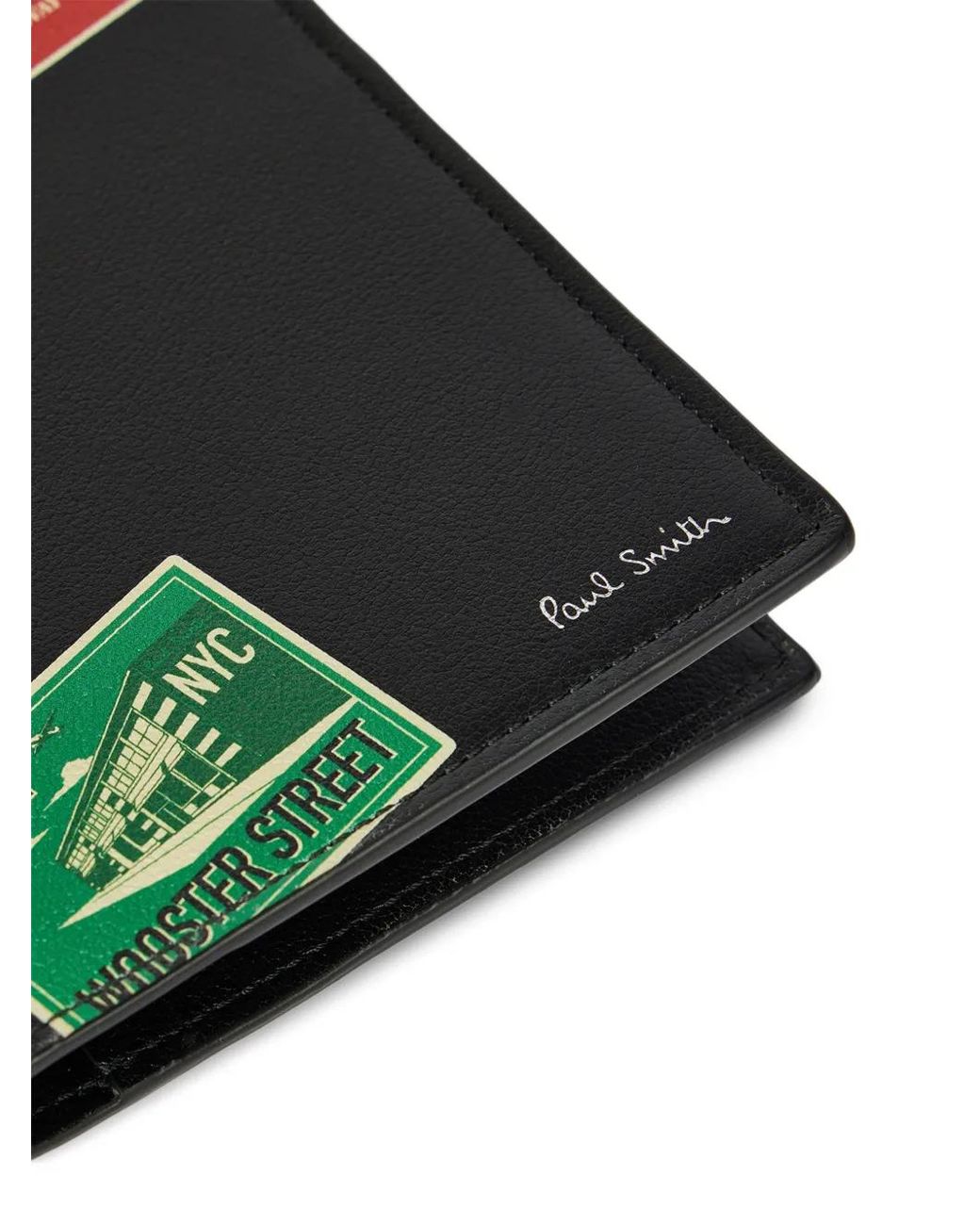 Paul Smith Green Hotel Stickers Leather Passport Holder for men