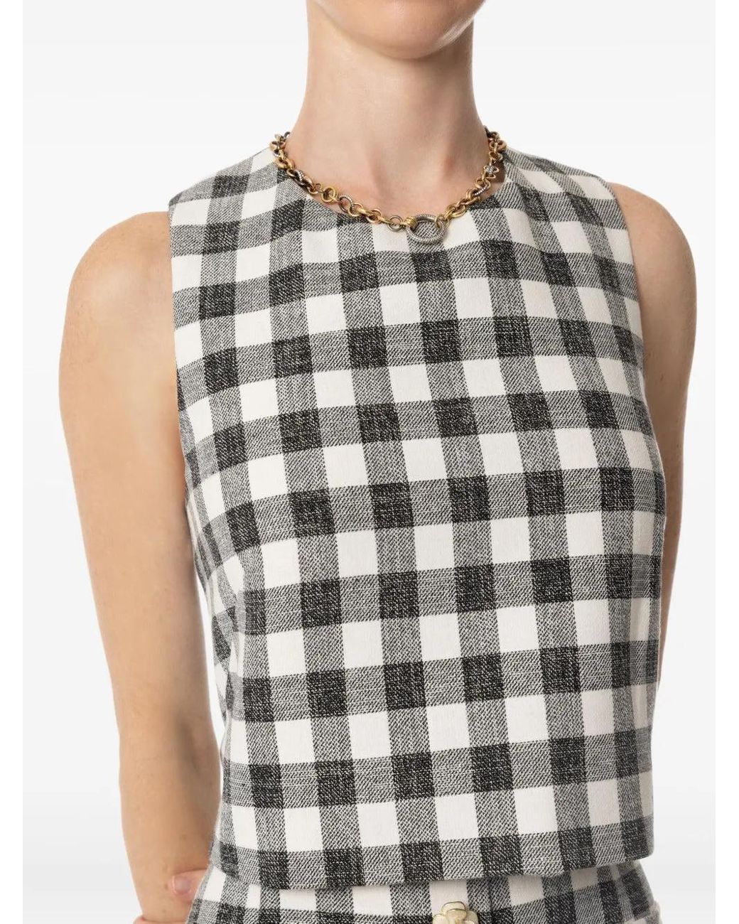 Cara Cara Gray Check-Pattern Sleeveless Top