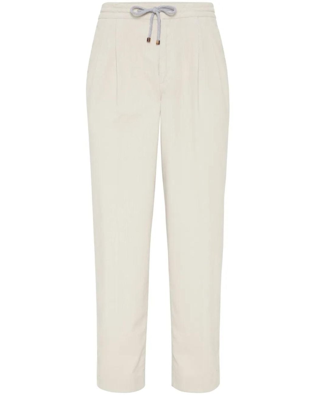 Brunello Cucinelli White Corduroy Cotton Trousers for men