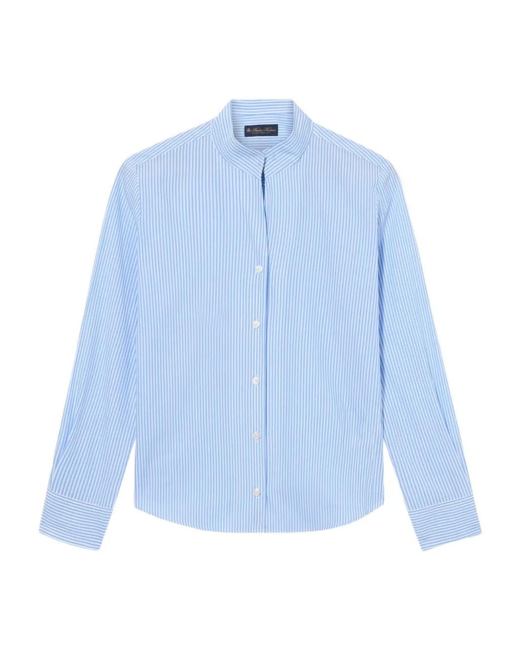 Brooks Brothers Blue Stand-Collar Striped Shirt