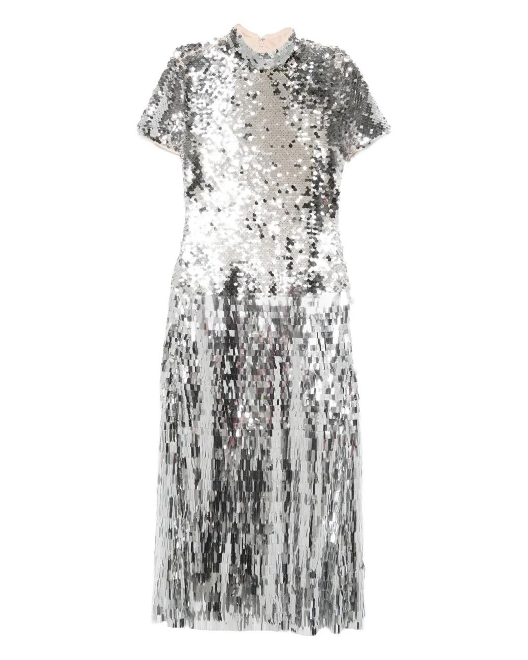 Self-Portrait Gray Sequin Midi Dress