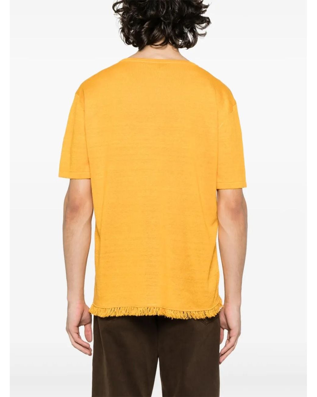 Alanui Yellow Logo-Embroidered Linen T-Shirt for men