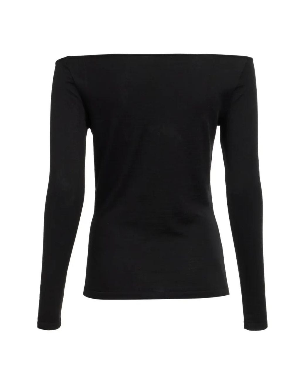 Elie Saab Black Off-Shoulder Knitted Long-Sleeved T-Shirt