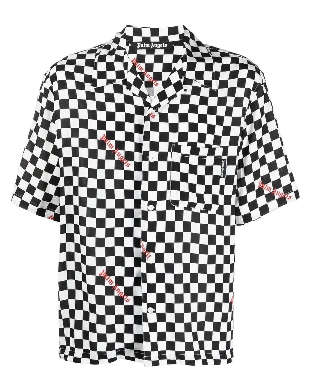 Palm Angels White Checkerboard-Print Bowling Shirt for men