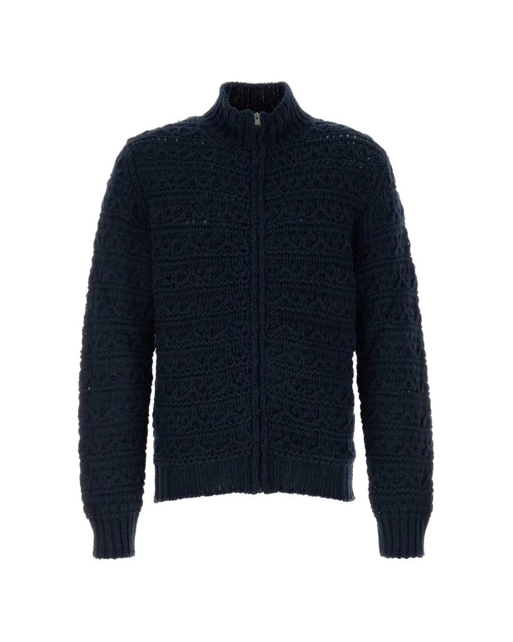 Canali Blue Cable-Knit Zip-Up Cardigan for men