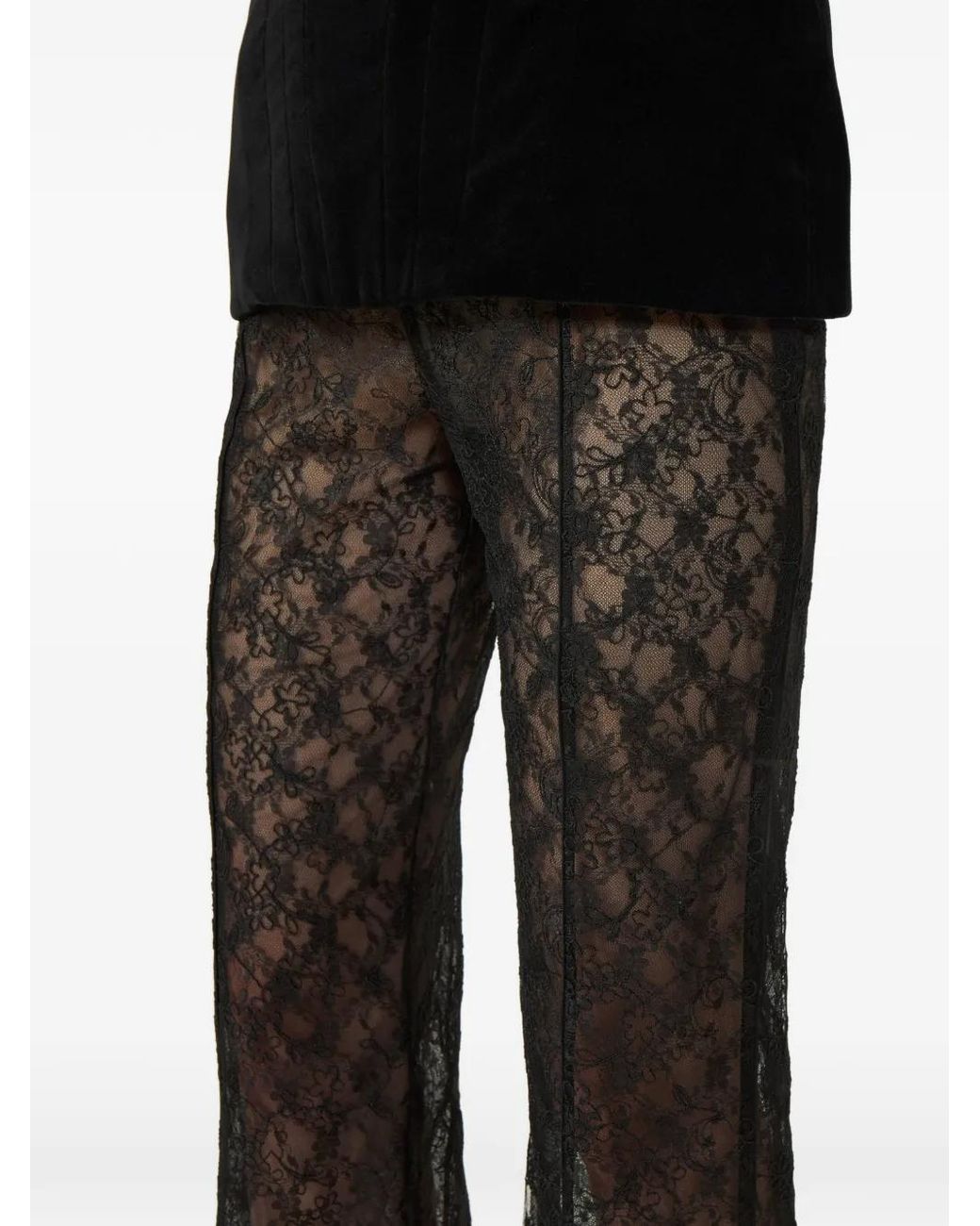 Costarellos Gray Lannie Corded-Lace Flared-Leg Trousers